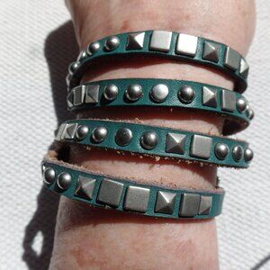 Lucky Brand Triple Wrap Turquoise Color Stud Leather Bracelets SET OF 2